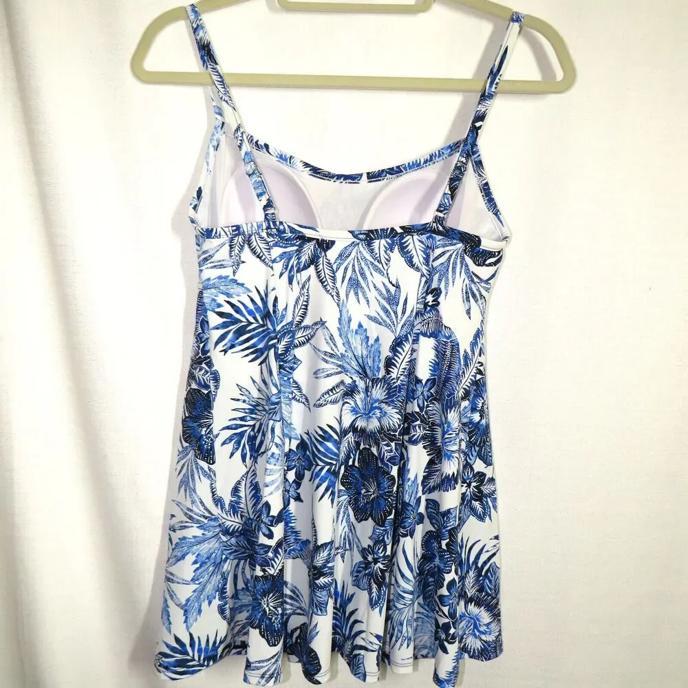 Swim Solutions Floral Padded Wireless Tummy Control Swimsuit Swim Dress Sz 10 - Picture 6 of 12